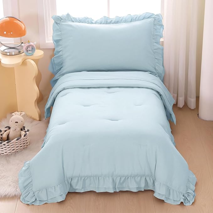 Wowelife Toddler Comforter for Girls Blue Toddler Bedding Set 4 Pieces Double by WOWELIFE