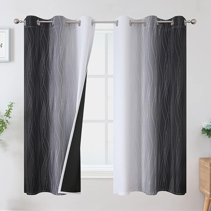 Estelar Textiler Ombre Greyish White and Black Blackout Curtains & Drapes 63 by ESTELARTEXTILER