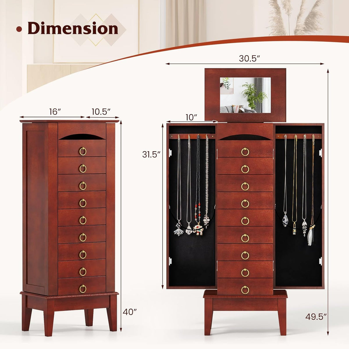 giantex standing jewelry cabinet with 9 drawers, flip on a desk or shelf