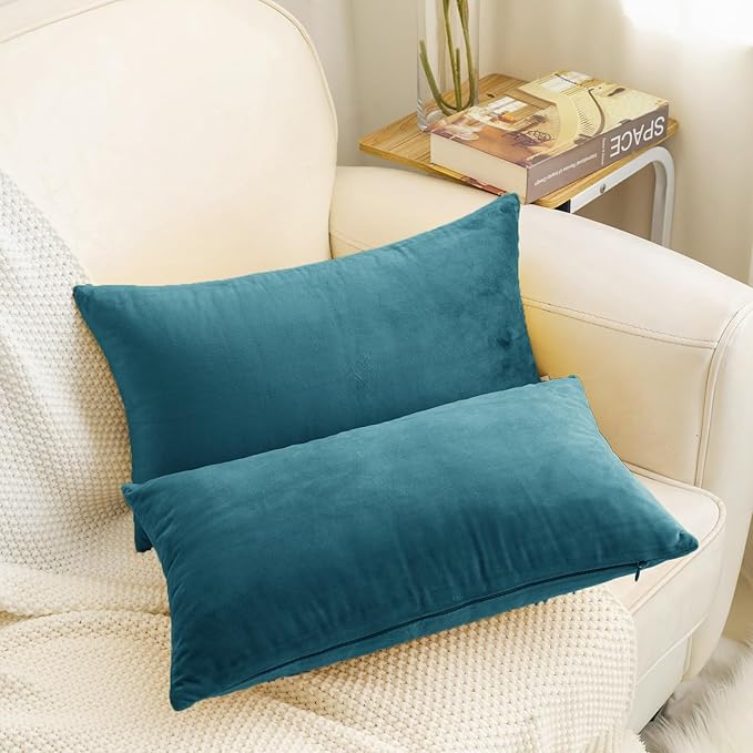 HWY 50 Ocean Blue Velvet Rectangular Throw Pillow Covers 12x20 Inch - Image 7