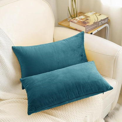 HWY 50 Ocean Blue Velvet Rectangular Throw Pillow Covers 12x20 Inch - Image 7