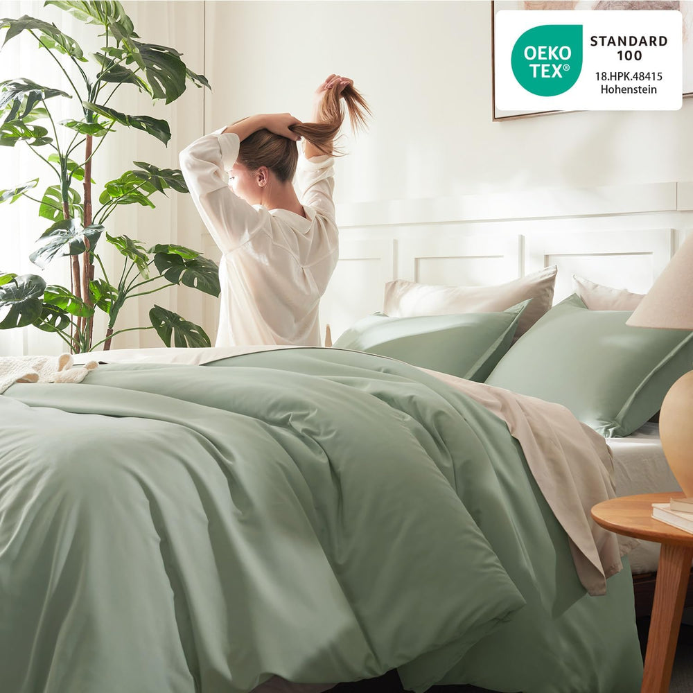 Litanika Queen Comforter Set Sage Green, 3 Pieces Lightweight Solid Bed Set