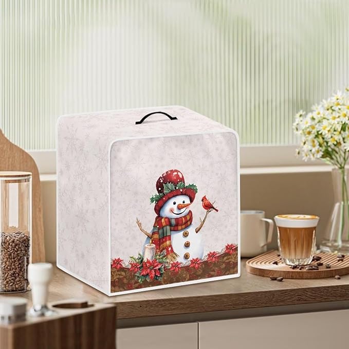 Christmas Coffee Maker Cover, Cute Snowman Cardinal Coffee Dust Protector - Image 3
