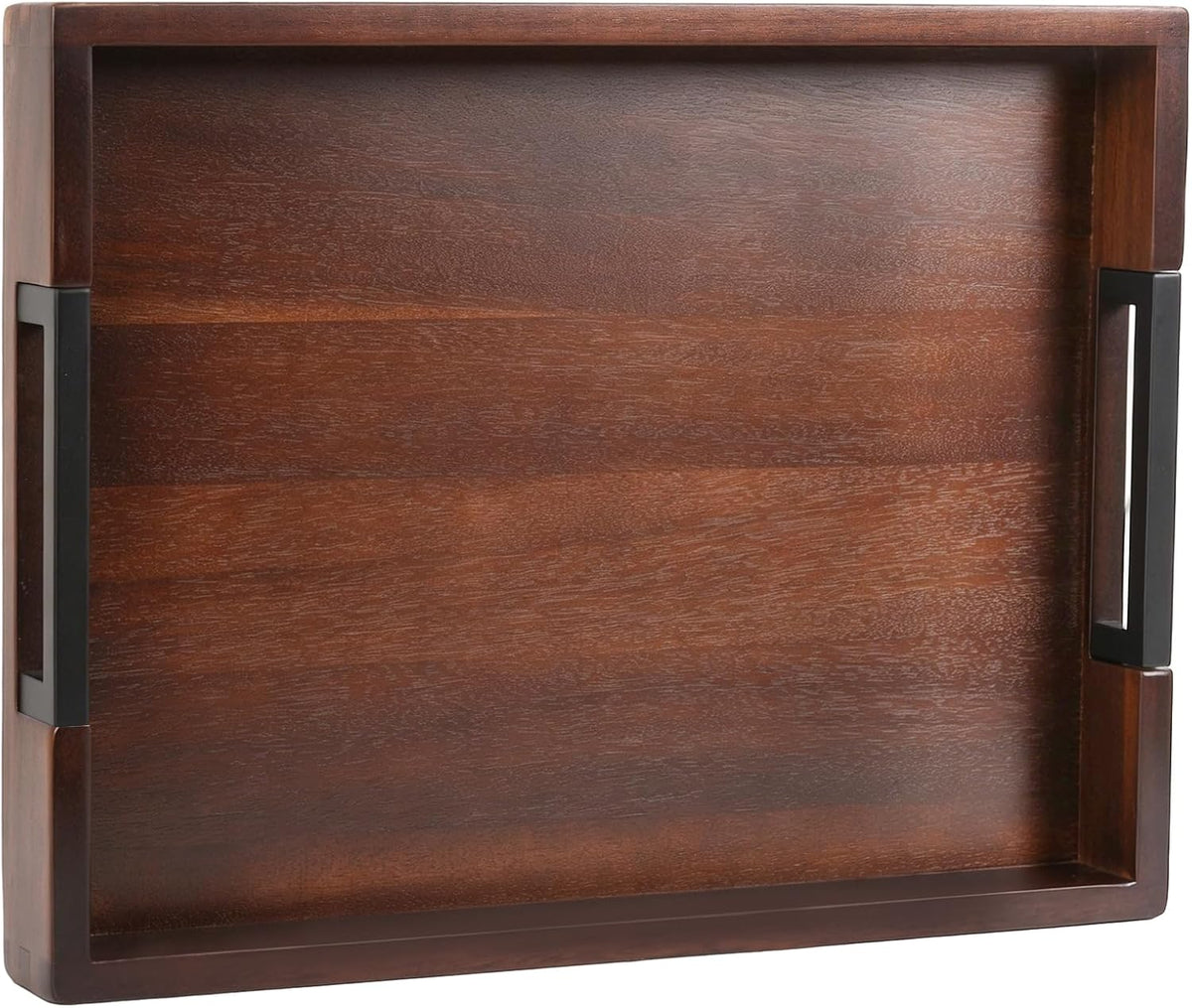 joy&grace acacia wood serving tray with handles 17", main product view