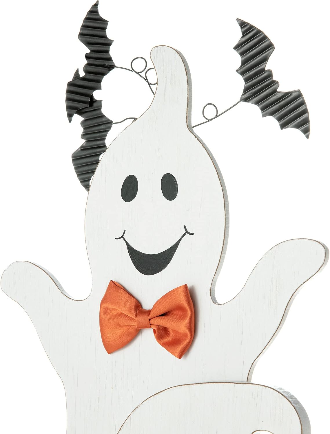 Glitzhome 37.5'H Halloween Wooden Stacked Ghost Porch Sign, Farmhouse Ghost Standing Decor with Base, Rustic Welcome Sign for Home Party Decor