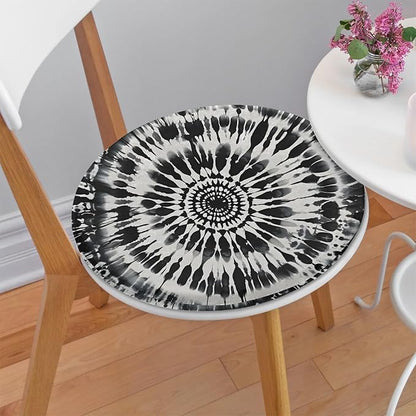 Black White Tie Dye Round Chair Cushions by Shoblo
