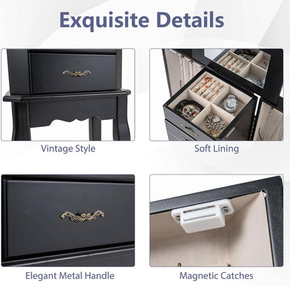 charmaid standing jewelry cabinet with 4 drawers, flip, package contents