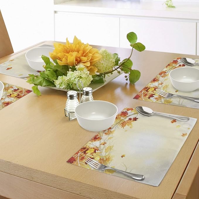 Ambesonne Fall Place Mats Set of 4, Soft Image of Faded Shedding Fall Leaves - Image 4