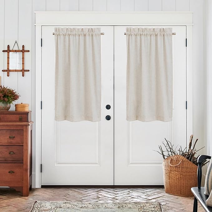 jinchan Beige Kitchen Curtains Linen Tier Curtains 45 Inches Farmhouse Cafe - Image 4