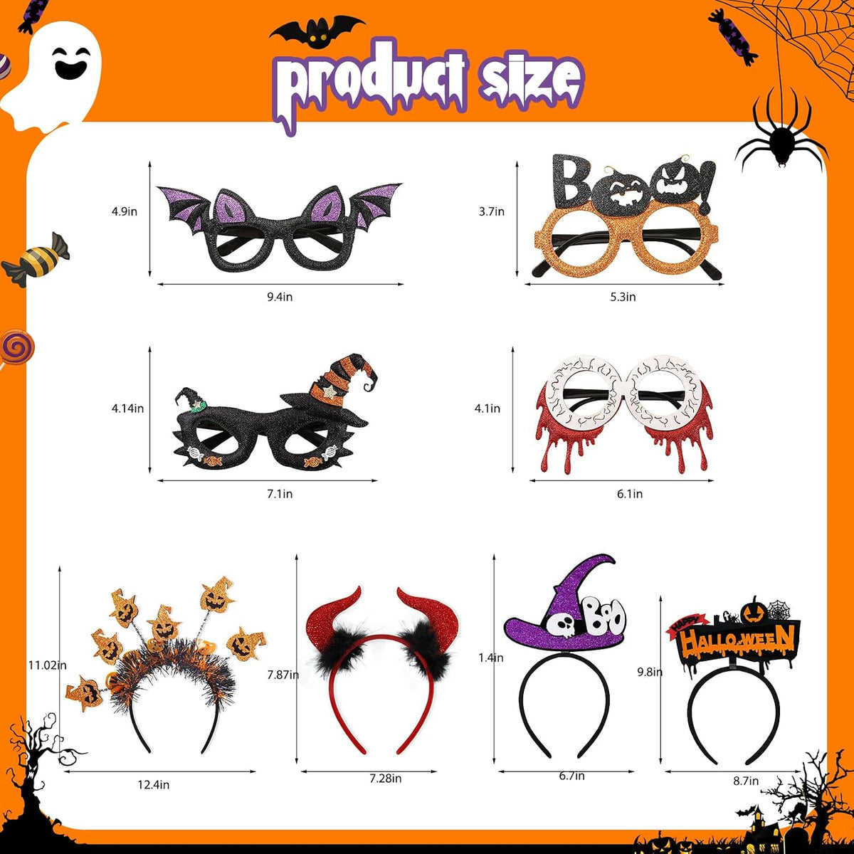 Halloween Headbands and Glasses Bulk, Party Favor Accessories for Adults Costume Party Decorations