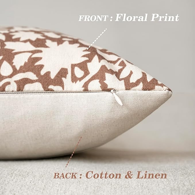Foindtower Set of 2 Decorative Neutral Floral Throw Pillow Covers Accent - Image 2
