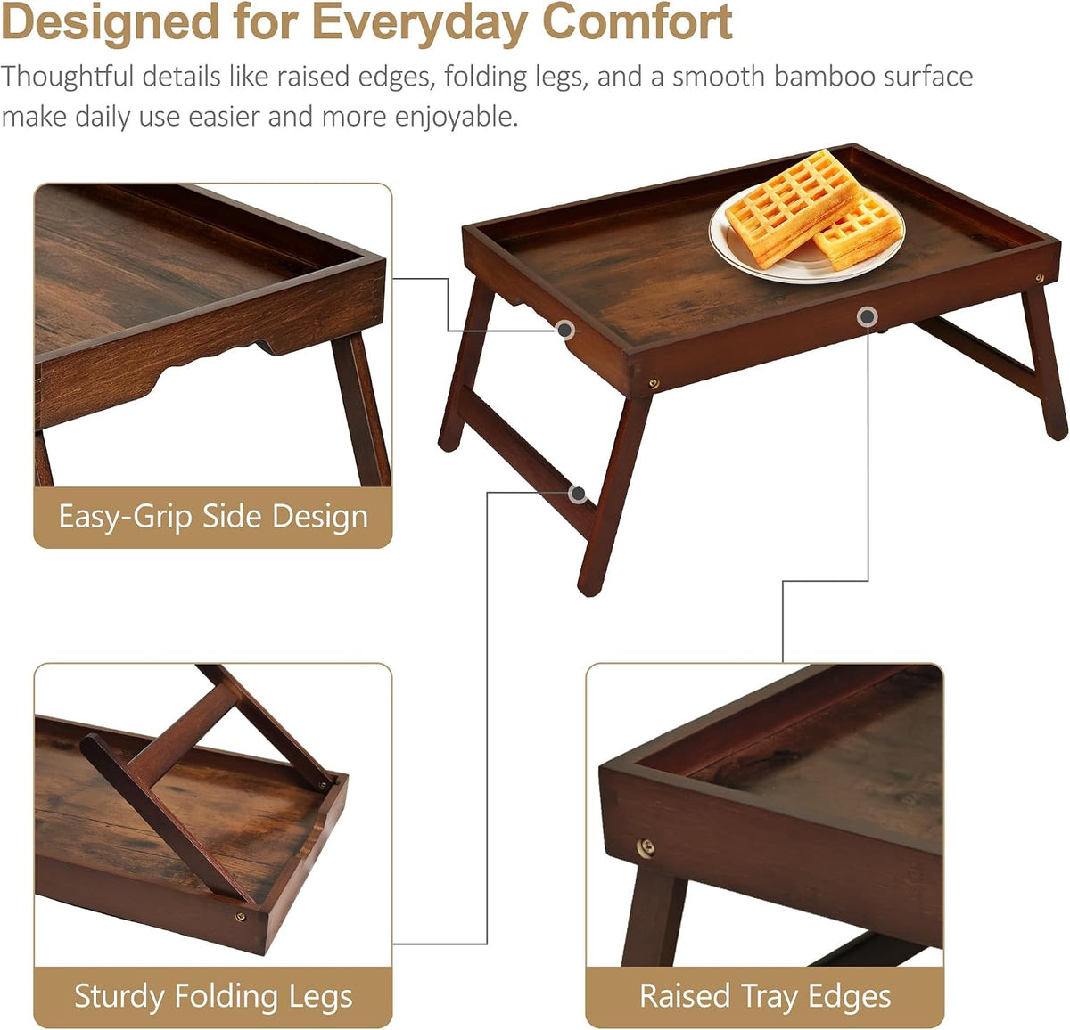 bamboo breakfast trays with folding legs, medium, 2-pack, package contents