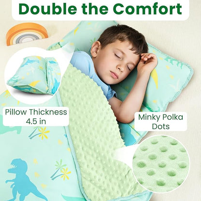 Toddler Nap Mat with Pillow and Minky Blanket, Large 55"x35" Sleeping Bag - Image 4