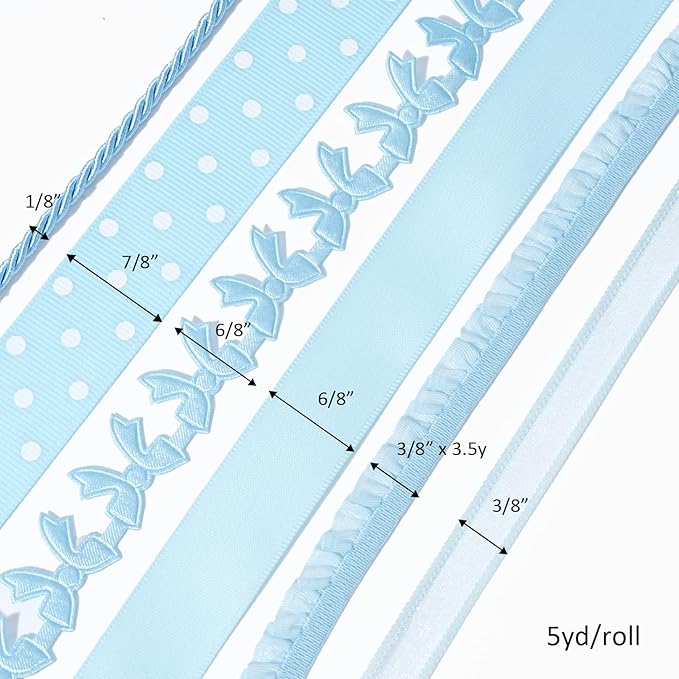 LaRibbons Light Blue Ribbons for Crafts 6 Rolls 28.5 Yards TTL Thin Ribbon for - Image 7