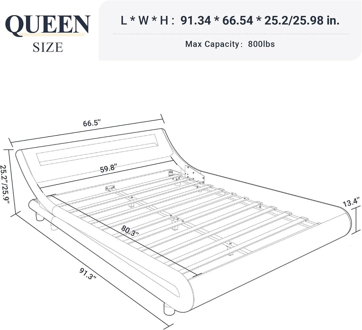 allewie queen size led platform bed frame with shown in use