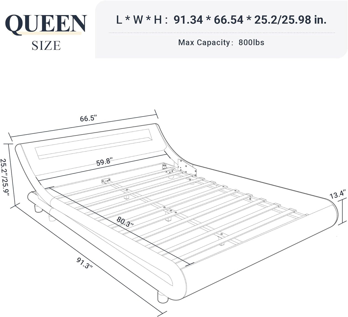 allewie queen size led bed frame with adjustable shown in use