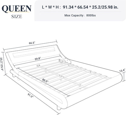 allewie queen size led bed frame with adjustable shown in use