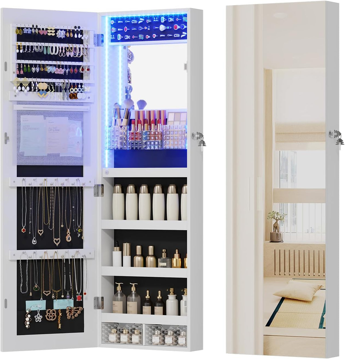 vlsrka led mirror jewelry cabinet, over door/wall mounted, main product view