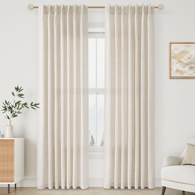 Natural Cream Pinch Pleated Linen Curtains 86 Inches Long - Image 6