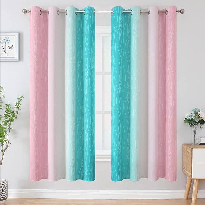 Estelar Textiler Pink and Teal Blackout Curtains - Image 2