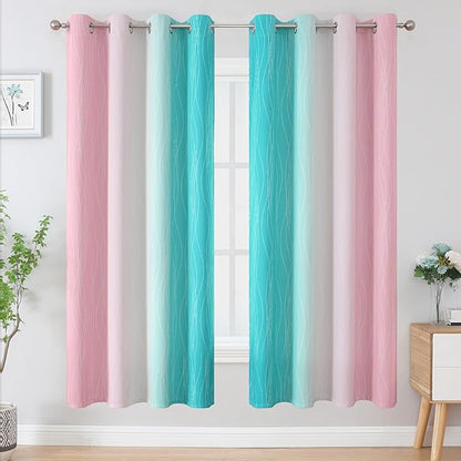 Estelar Textiler Pink and Teal Blackout Curtains - Image 2