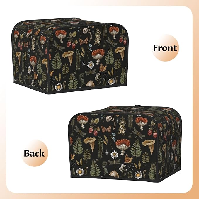 Vintage Witch Leaves Plant Mushroom 4 Slice Toaster Cover, Waterproof Toaster - Image 4
