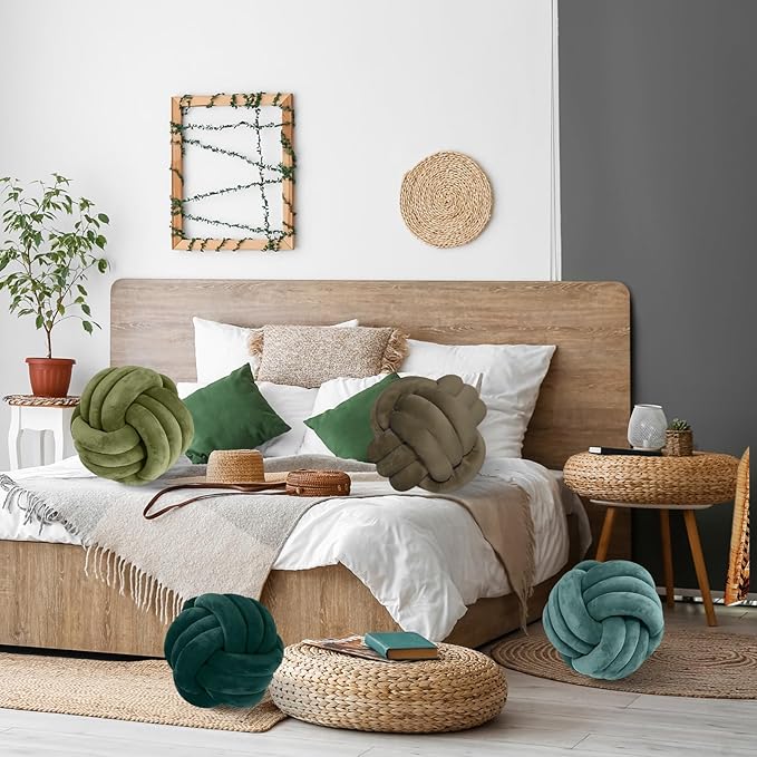 Yerliker 4 Pcs Knot Pillow Ball, 8.7 Inches Soft Home Decorative Round Throw - Image 5