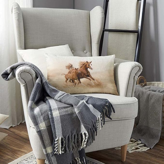 TKS MITLAN Two Horses Decorative Pillow Covers Purebred White Arabian Horse in - Image 3