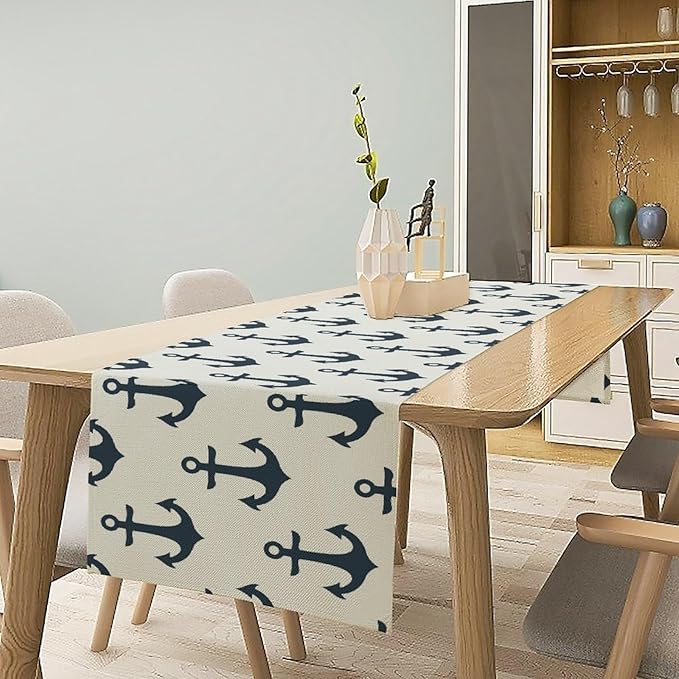 Nautical Themed Table Runner, Oceanic Sailing Element Travel Ship Yacht Table - Image 2