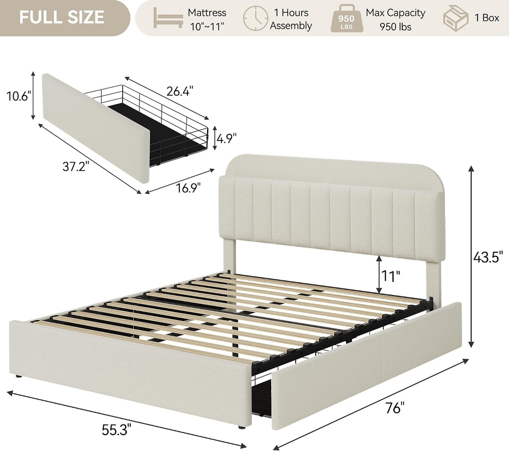 Garvee Full Size Bed Frame with Headboard & Drawers, Upholstered Bed Frame
