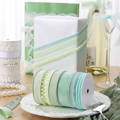 LaRibbons Green Ribbons for Crafts 6 Rolls Assorted Mint Green Ribbons for Gift - Image 2