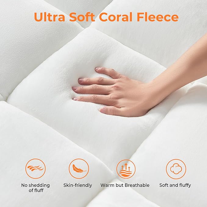 Ultra Soft Coral Fleece Queen Size Mattress Topper, No Compression Plush Thick - Image 5