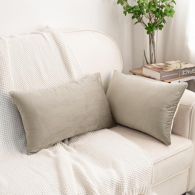 HWY 50 Taupe Velvet Rectangular Throw Pillow Covers 12x20 Inch - Image 7