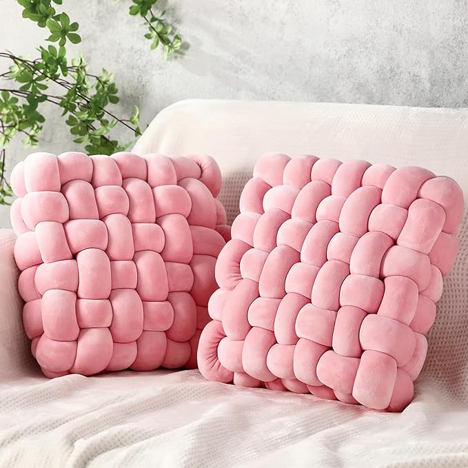 Wenqik 2 Pcs Knot Pillows Square Knotted Plush Throws Soft Accent Pillows by Wenqik