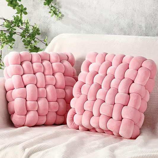 Wenqik 2 Pcs Knot Pillows Square Knotted Plush Throws Soft Accent Pillows by Wenqik