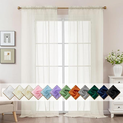 Ivory Sheer Curtains 108 Inches Extra Long, Privacy Semi Sheer Curtains by ABLUEN
