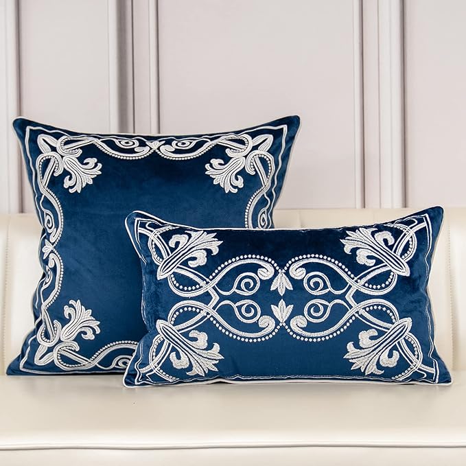 Aeckself European Floral Pillow Cover 18x18 Inch, Luxury Velvet Embroidered - Image 7