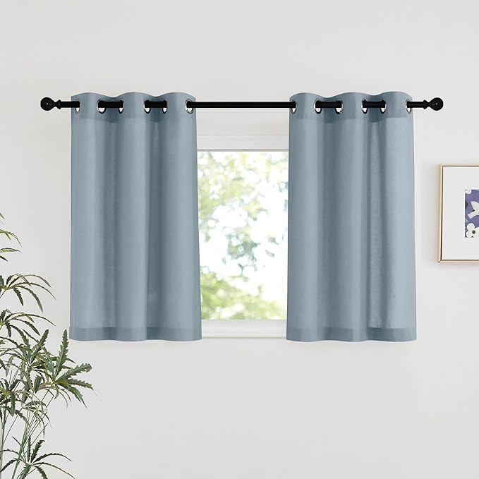 NICETOWN Stone Blue Linen Kitchen Window Curtains Over Sink, Grommet Thick by NICETOWN