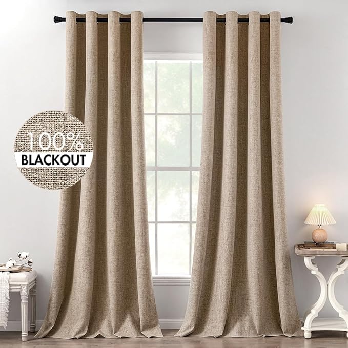 MIULEE 100% Blackout Linen Textured Curtains by MIULEE