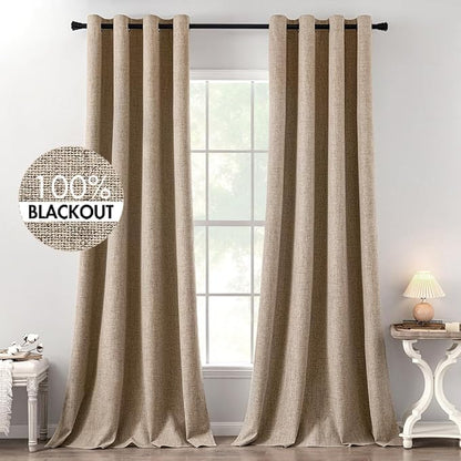 MIULEE 100% Blackout Linen Textured Curtains by MIULEE