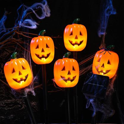 Retisee Halloween Pumpkin Pathway Markers Lights Solar Powered Pathway String Lights Light up Jack O Lantern Pumpkin Garden Stakes for Yard Lawn Tree Patio Walkway Driveway Party Decor (10 Pcs)