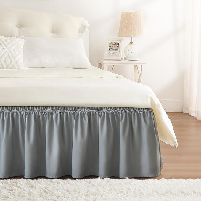 RIMELA Bed Skirt Full Size Silver Grey Bed Skirt 15 Inch Drop, Wrap Around by RIMELABedSkirt
