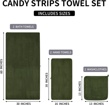6 piece bath towel set, 30"x60" towels, olive, front angle view
