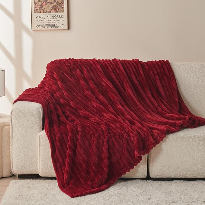 NEWCOSPLAY Super Soft Twin Blanket Red Premium Silky Flannel Fleece 3D Ribbed - Image 8