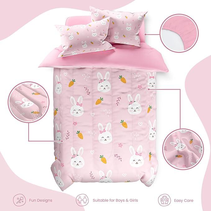 SANDJEST Rabbit Comforter Set Twin Size 68x86in - Image 2