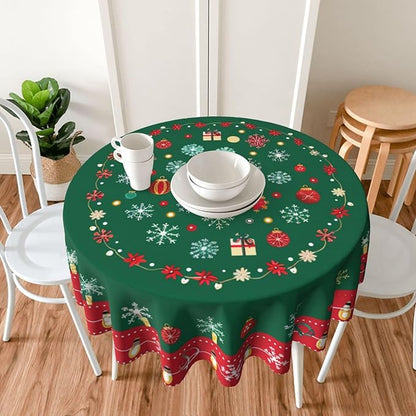Merry Christmas Round Tablecloth 60 Inch, Decorations Round Table Cloth - Image 5