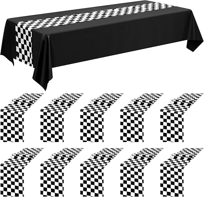 10 Pack Checkered Table Runner Polyester Table Decor Classic Black and White by REWOMC
