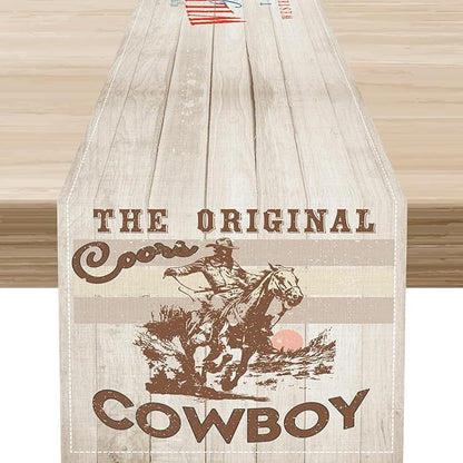 Western Cowboy Table Runner, Rustic Country Cowboy American Wild West Riding by Unknown