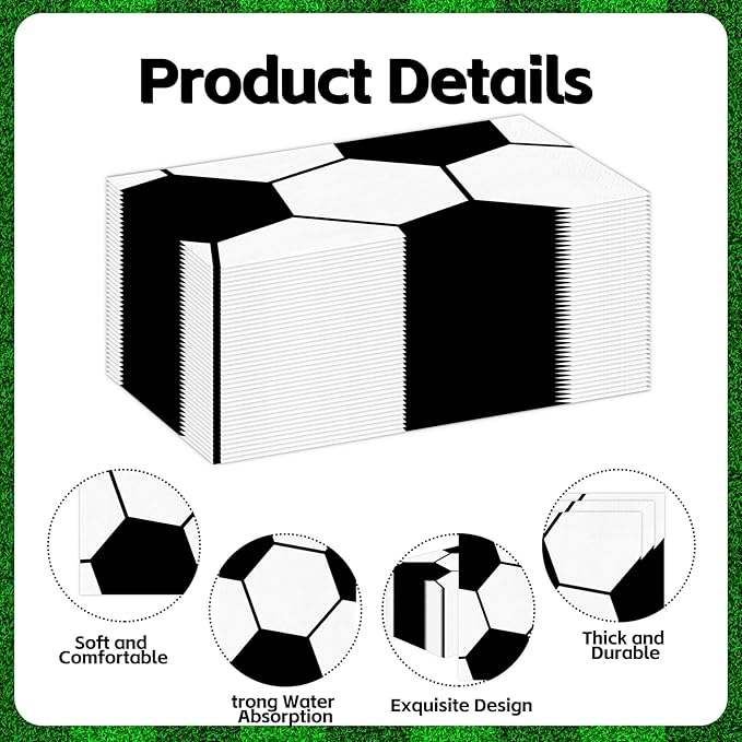 100 PCS Soccer Paper Napkins, Disposable Soccer Bathroom Guest Hand Towels - Image 3