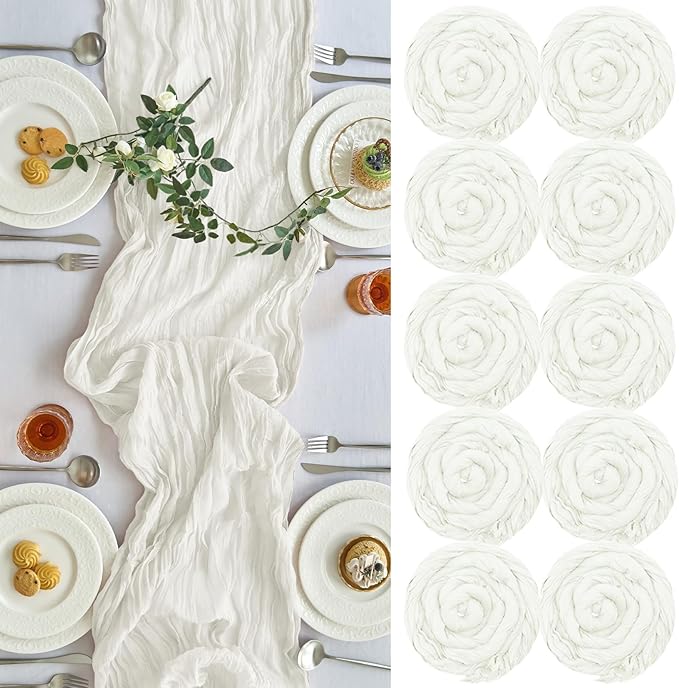 IVAPUPU 10 Pcs Cheesecloth Table Runner - 10ft Ivory White Boho Gauze Cheese by IVAPUPU